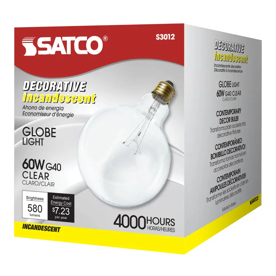 60 Watt G40 Incandescent - Clear - 4000 Average rated hours - 580 Lumens - Medium base - 120 Volt - Image 6