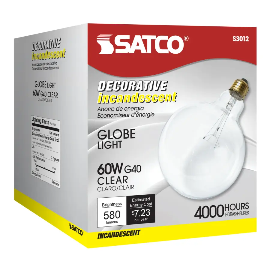 60 Watt G40 Incandescent - Clear - 4000 Average rated hours - 580 Lumens - Medium base - 120 Volt - Image 7