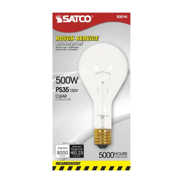 500 Watt PS35 Incandescent - Clear - 5000 Average rated hours - 8000 Lumens - Mogul base - 130 Volt - Shatter Proof - Image 3