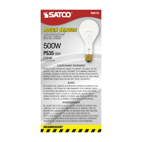500 Watt PS35 Incandescent - Clear - 5000 Average rated hours - 8000 Lumens - Mogul base - 130 Volt - Shatter Proof - Image 4