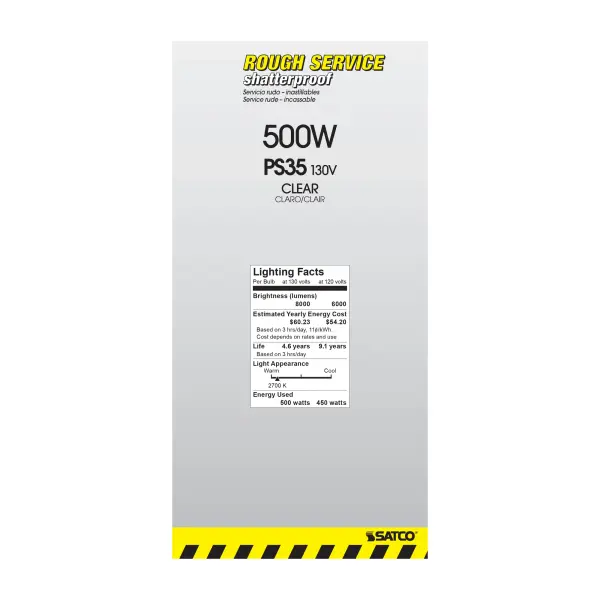 500 Watt PS35 Incandescent - Clear - 5000 Average rated hours - 8000 Lumens - Mogul base - 130 Volt - Shatter Proof - Image 6