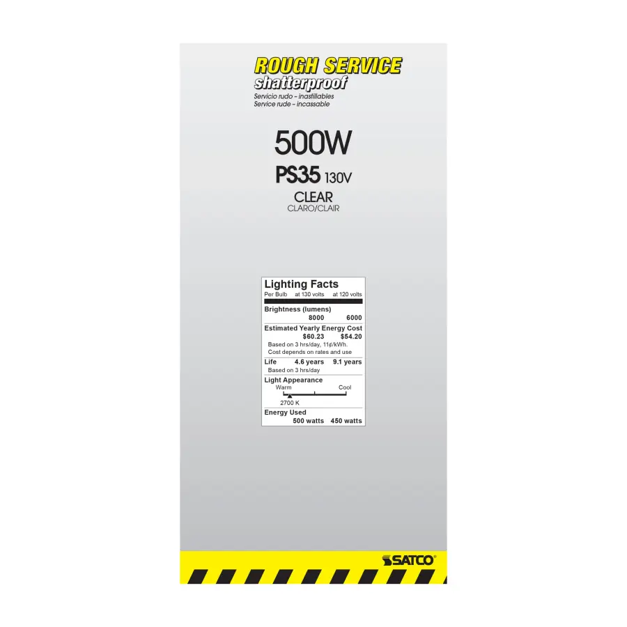 500 Watt PS35 Incandescent - Clear - 5000 Average rated hours - 8000 Lumens - Mogul base - 130 Volt - Shatter Proof - Image 6