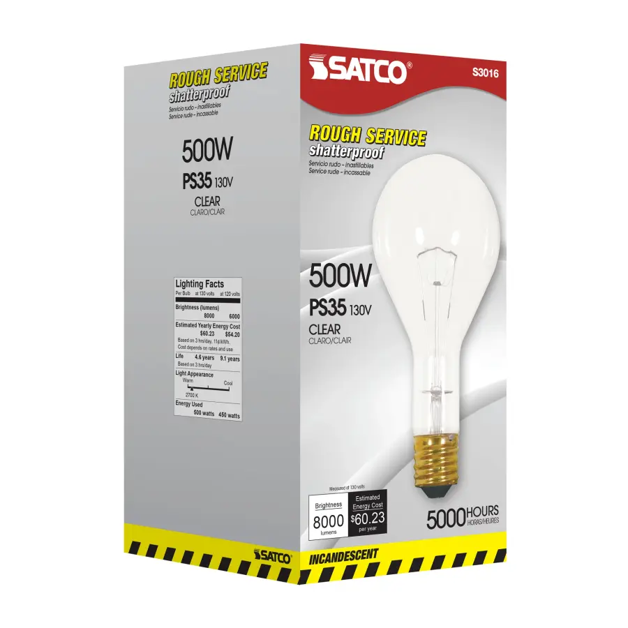 500 Watt PS35 Incandescent - Clear - 5000 Average rated hours - 8000 Lumens - Mogul base - 130 Volt - Shatter Proof - Image 8