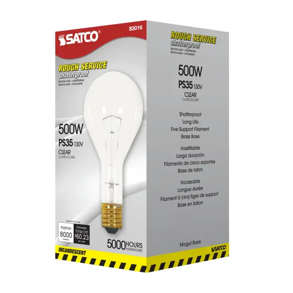 500 Watt PS35 Incandescent - Clear - 5000 Average rated hours - 8000 Lumens - Mogul base - 130 Volt - Shatter Proof - Image 9