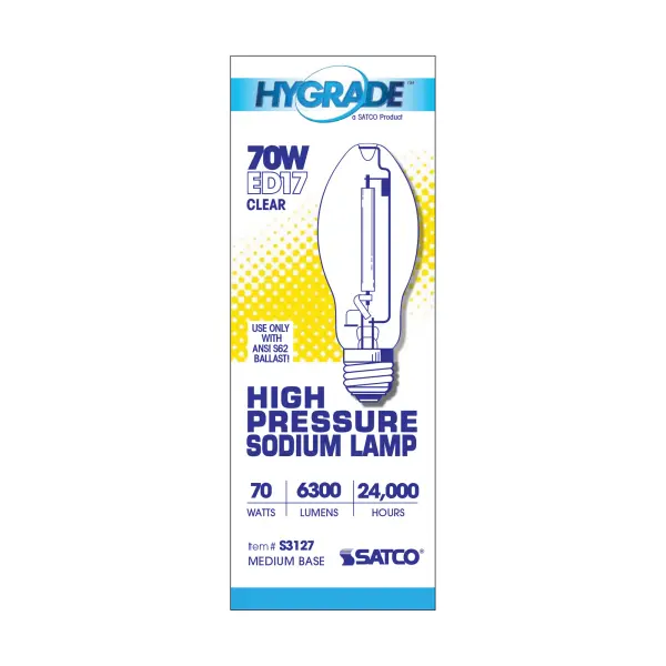 70 Watt - High Pressure Sodium HID - Medium base - ED17 - Clear - 22 CRI - 2100K - Image 4