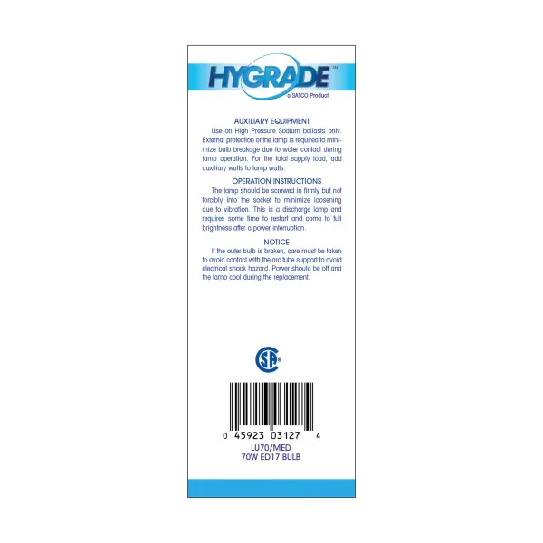 70 Watt - High Pressure Sodium HID - Medium base - ED17 - Clear - 22 CRI - 2100K - Image 6