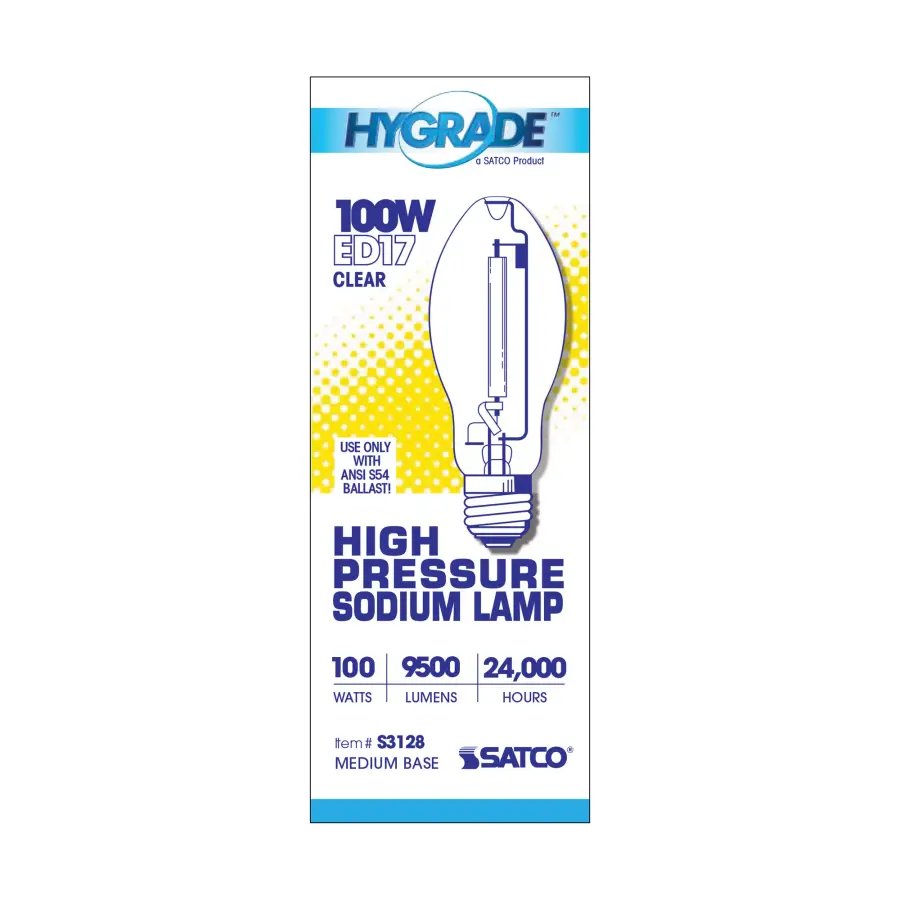 100 Watt - High Pressure Sodium HID - Medium base - ED17 - Clear - 22 CRI - 2100K - Image 2