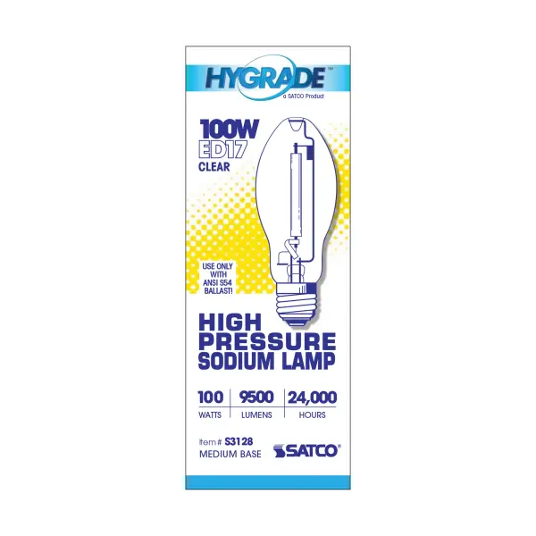 100 Watt - High Pressure Sodium HID - Medium base - ED17 - Clear - 22 CRI - 2100K - Image 3
