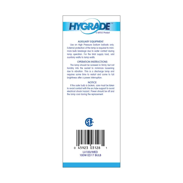 100 Watt - High Pressure Sodium HID - Medium base - ED17 - Clear - 22 CRI - 2100K - Image 4