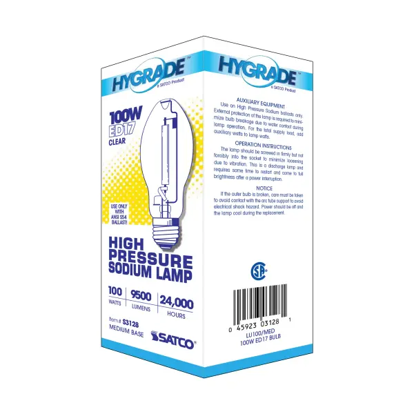100 Watt - High Pressure Sodium HID - Medium base - ED17 - Clear - 22 CRI - 2100K - Image 6