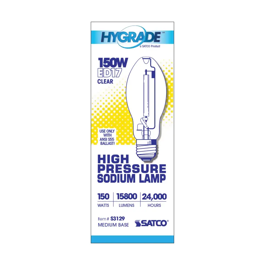 150 Watt - High Pressure Sodium HID - Medium base - ED17 - Clear - 22 CRI - 2100K - Image 2