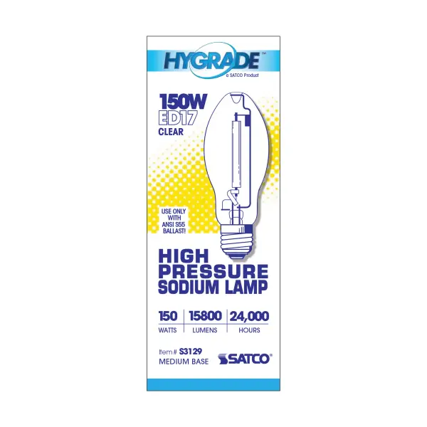 150 Watt - High Pressure Sodium HID - Medium base - ED17 - Clear - 22 CRI - 2100K - Image 3