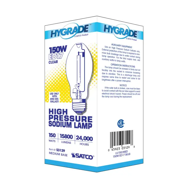 150 Watt - High Pressure Sodium HID - Medium base - ED17 - Clear - 22 CRI - 2100K - Image 6