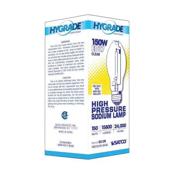 150 Watt - High Pressure Sodium HID - Medium base - ED17 - Clear - 22 CRI - 2100K - Image 7