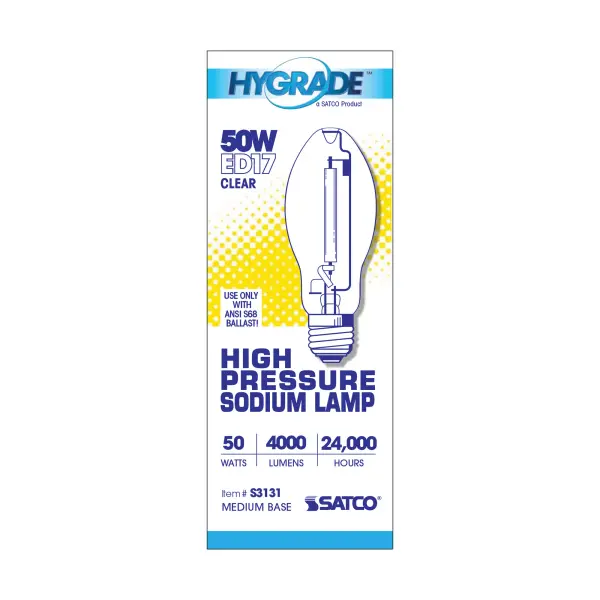 50 Watt - High Pressure Sodium HID - Medium base - ED17 - Clear - 22 CRI - 2100K - alternate view