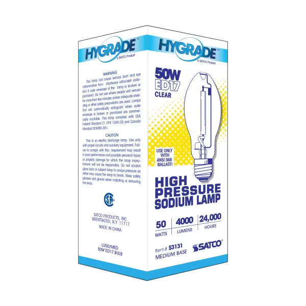 50 Watt - High Pressure Sodium HID - Medium base - ED17 - Clear - 22 CRI - 2100K - Image 7
