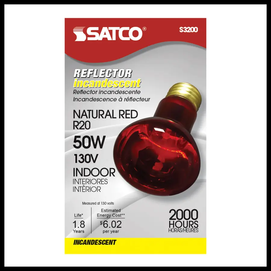 50 Watt R20 Incandescent - Red - 2000 Average rated hours - Medium base - 130 Volt - Image 2