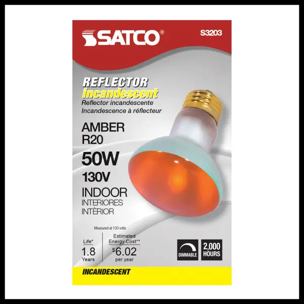 50 Watt R20 Incandescent - Amber - 2000 Average rated hours - Medium base - 130 Volt - alternate view