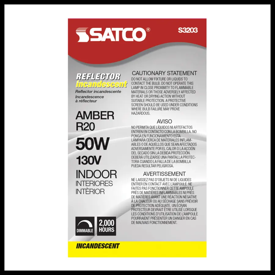 50 Watt R20 Incandescent - Amber - 2000 Average rated hours - Medium base - 130 Volt - Image 3