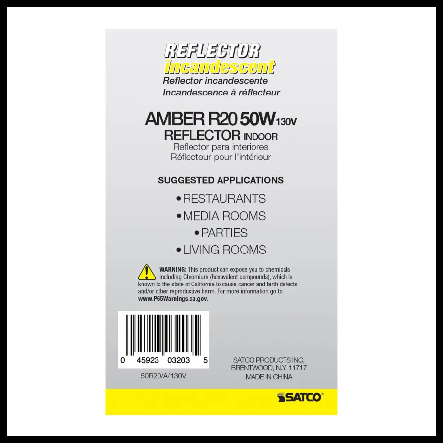 50 Watt R20 Incandescent - Amber - 2000 Average rated hours - Medium base - 130 Volt - Image 4