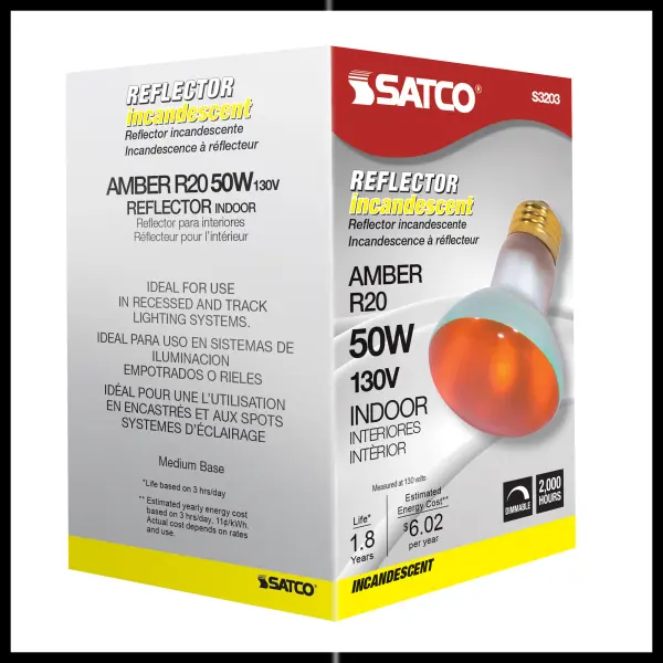 50 Watt R20 Incandescent - Amber - 2000 Average rated hours - Medium base - 130 Volt - Image 6