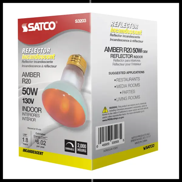 50 Watt R20 Incandescent - Amber - 2000 Average rated hours - Medium base - 130 Volt - Image 7