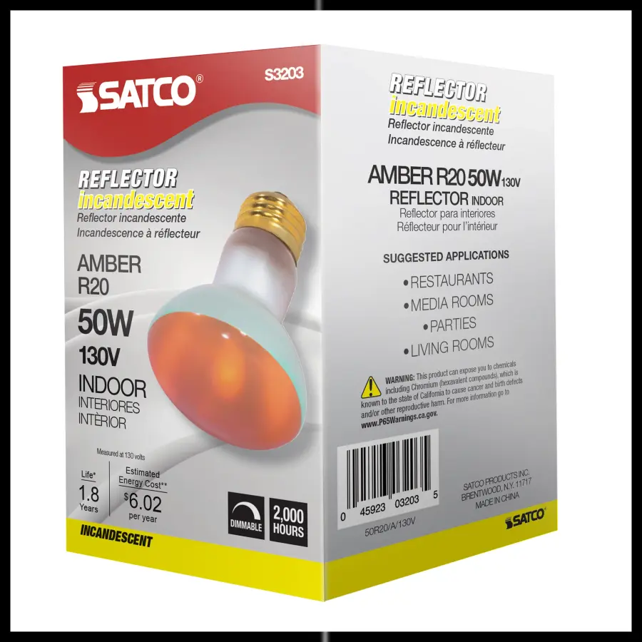 50 Watt R20 Incandescent - Amber - 2000 Average rated hours - Medium base - 130 Volt - Image 7