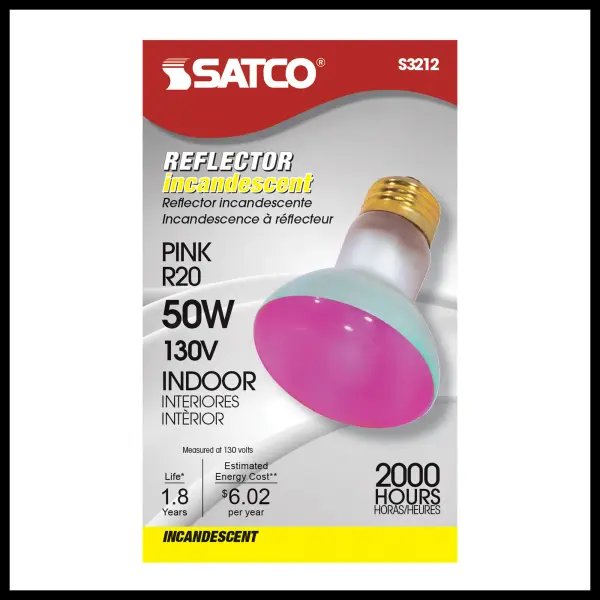 50 Watt R20 Incandescent - Pink - 2000 Average rated hours - Medium base - 130 Volt - alternate view