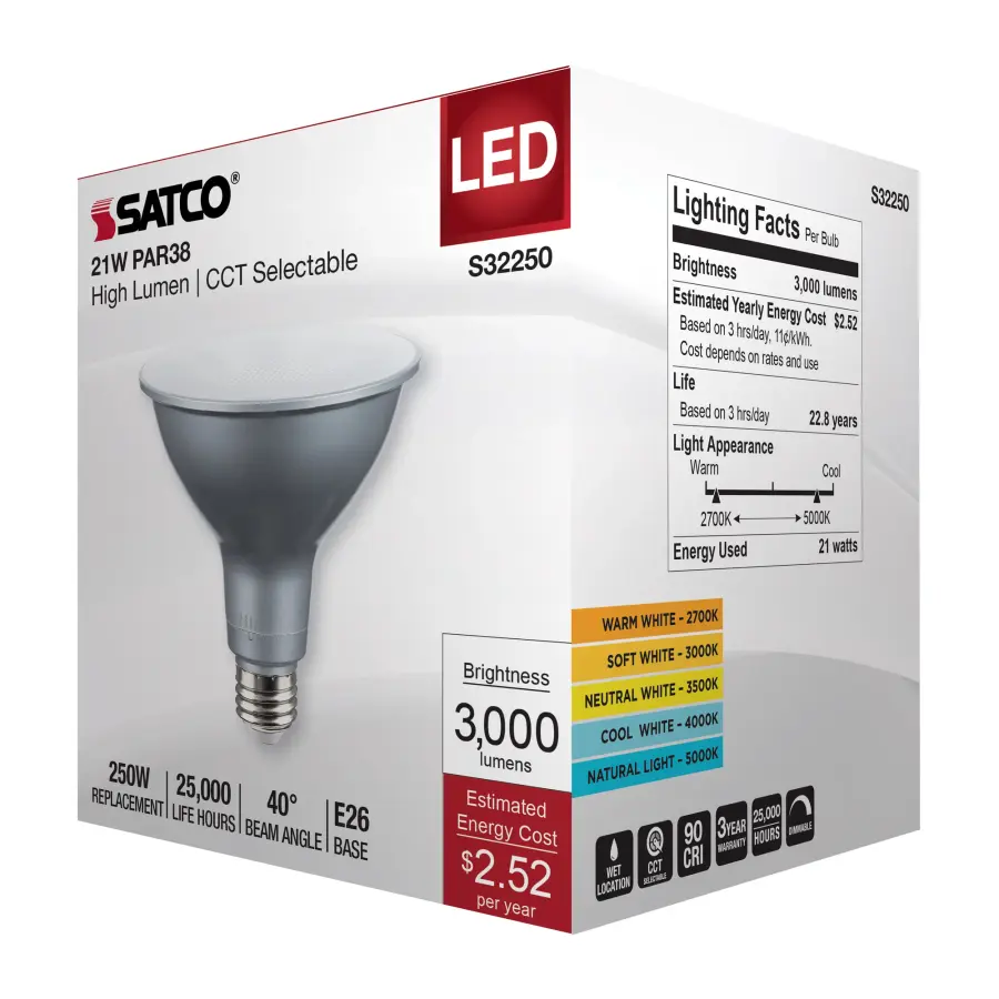 21 Watt PAR38 High Lumen LED - 27K/30K/35K/40K/50K CCT Selectable - Medium Base - 120 Volt - Image 8