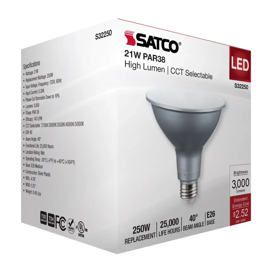 21 Watt PAR38 High Lumen LED - 27K/30K/35K/40K/50K CCT Selectable - Medium Base - 120 Volt - Image 9