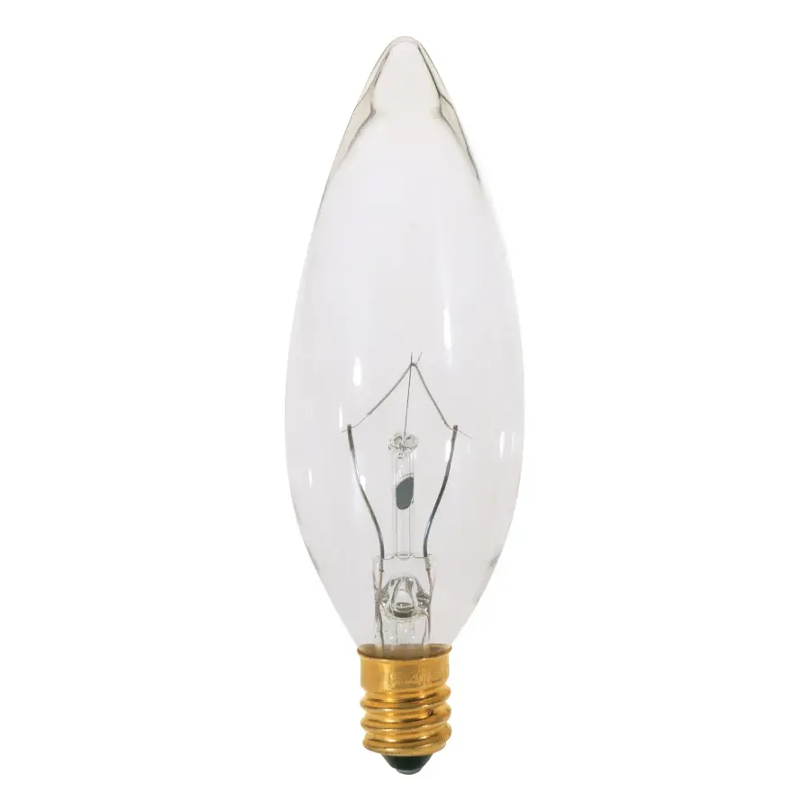 15 Watt BA9 1/2 Incandescent - Clear - 1500 Average rated hours - 105 Lumens - Candelabra base - 120 Volt - Image 1