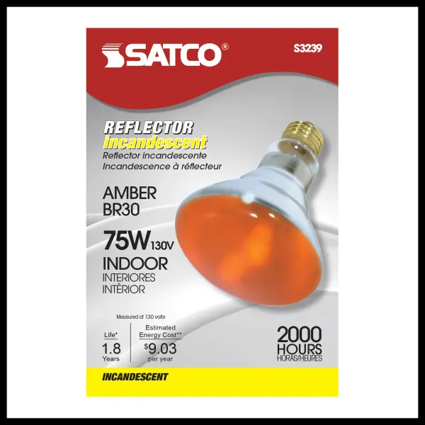 75 Watt BR30 Incandescent - Amber - 2000 Average rated hours - Medium base - 130 Volt - alternate view