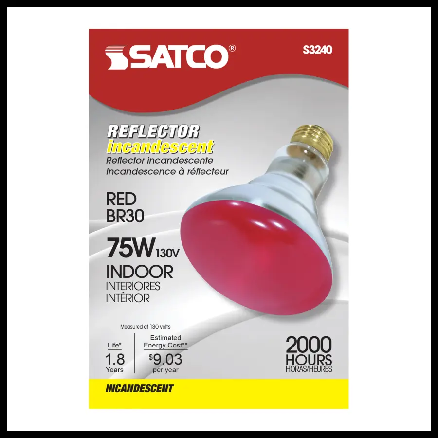75 Watt BR30 Incandescent - Red - 2000 Average rated hours - Medium base - 130 Volt - Image 2