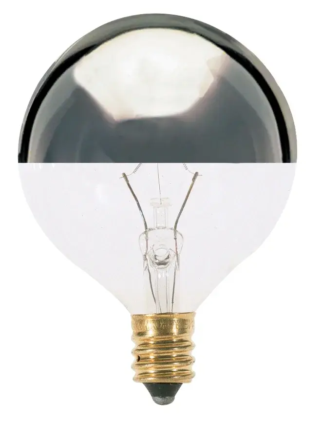 25 Watt G16 1/2 Incandescent - Silver Crown - 1500 Average rated hours - 232 Lumens - Candelabra base - 120 Volt