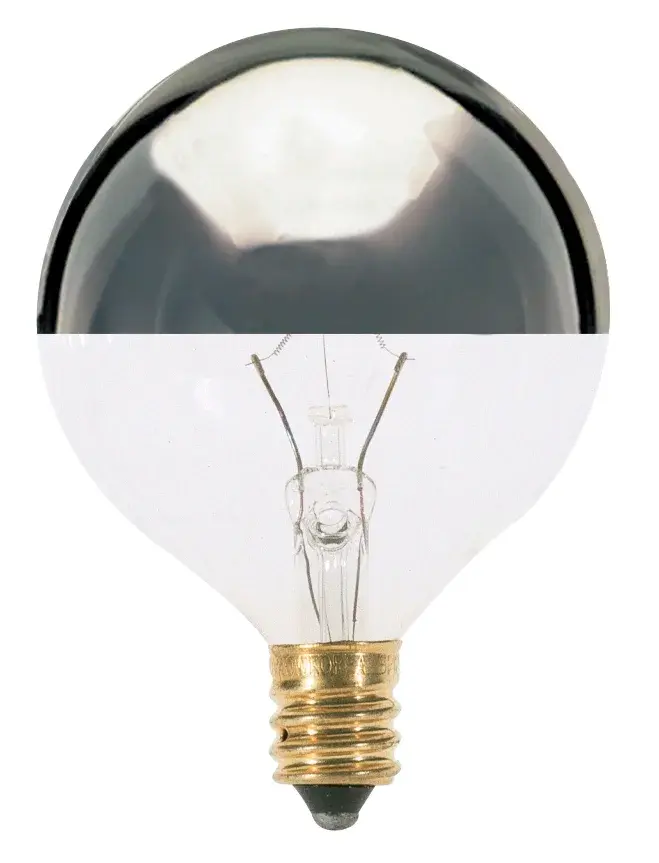 40 Watt G16 1/2 Incandescent - Silver Crown - 1500 Average rated hours - 384 Lumens - Candelabra base - 120 Volt