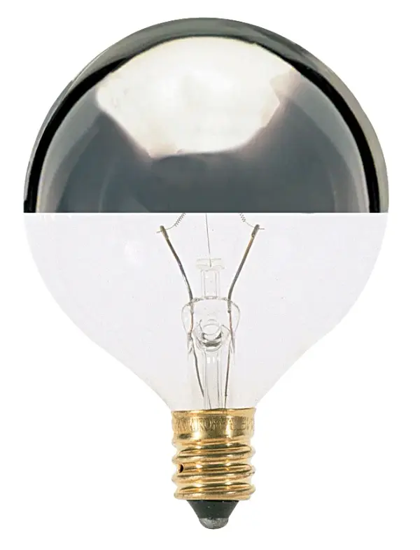 60 Watt G16 1/2 Incandescent - Silver Crown - 1500 Average rated hours - 672 Lumens - Candelabra base - 120 Volt