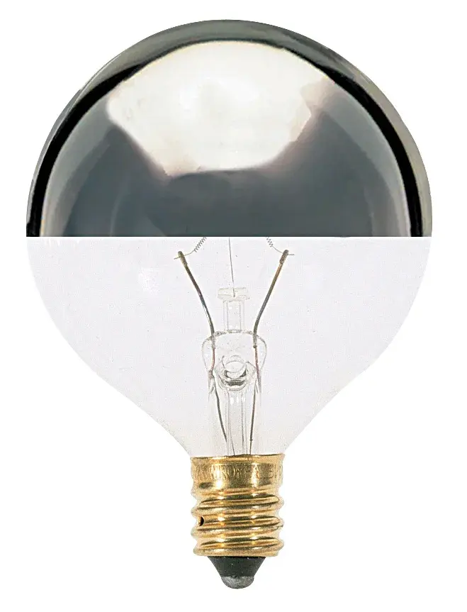60 Watt G16 1/2 Incandescent - Silver Crown - 1500 Average rated hours - 672 Lumens - Candelabra base - 120 Volt