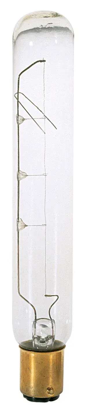25 Watt T6 1/2 Incandescent - Clear - 1500 Average rated hours - 180 Lumens - DC Bay base - 130 Volt