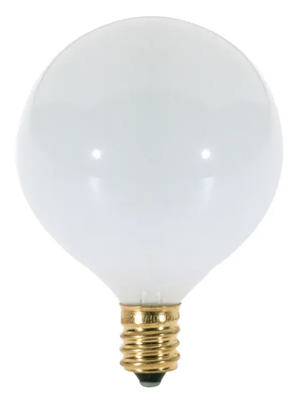 25 Watt G16 1/2 Incandescent - Gloss White - 1500 Average rated hours - 175 Lumens - Candelabra base - 120 Volt