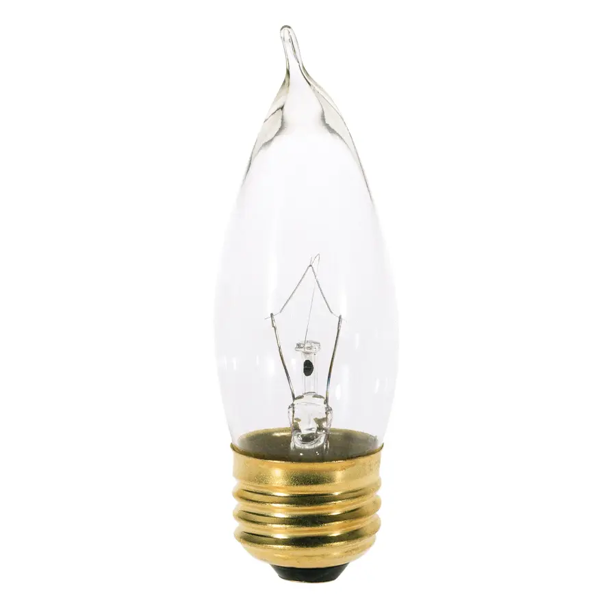 25 Watt CA10 Incandescent - Clear - 1500 Average rated hours - 210 Lumens - Medium base - 120 Volt