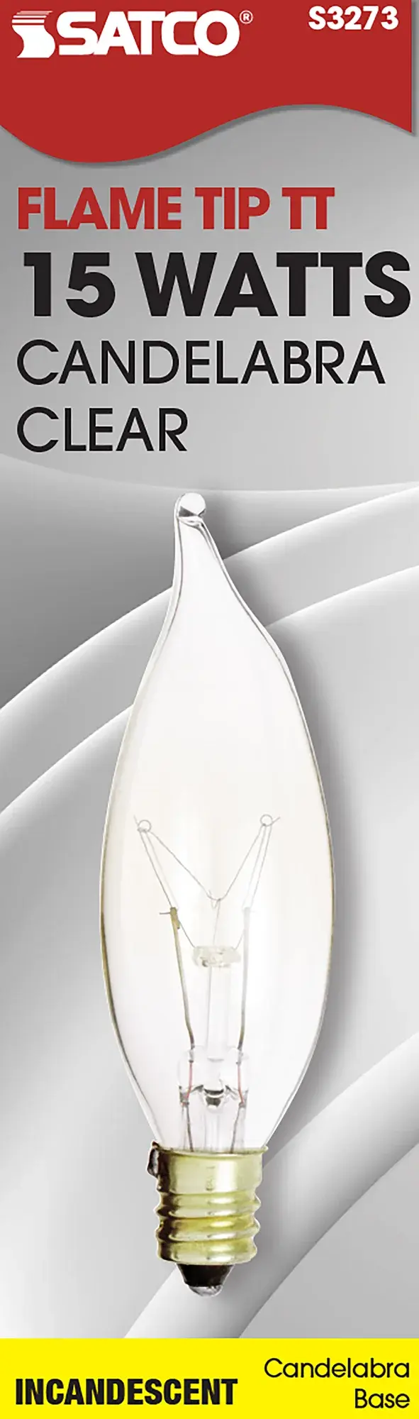15 Watt CA8 Incandescent - Clear - 1500 Average rated hours - 100 Lumens - Candelabra base - 120 Volt - alternate view