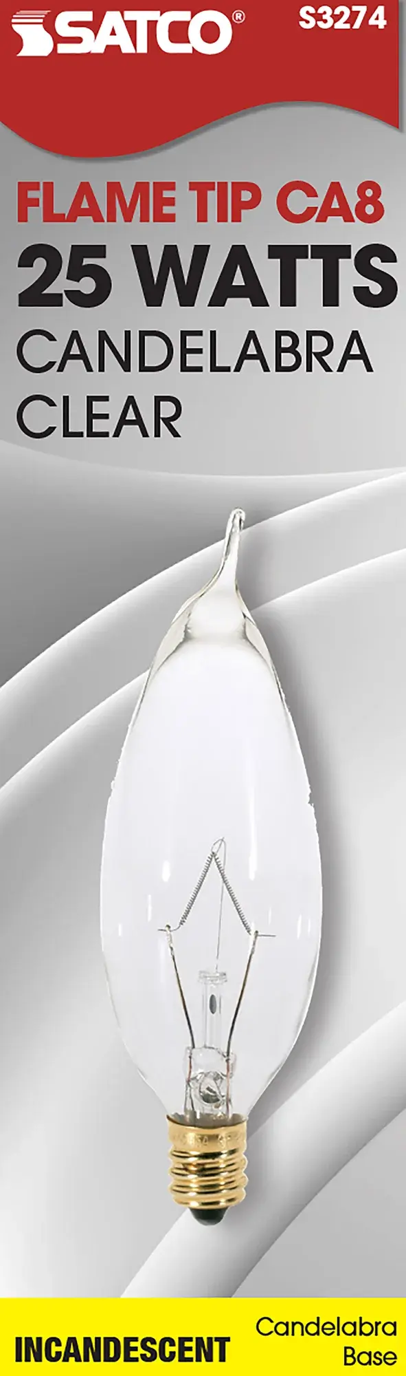 25 Watt CA8 Incandescent - Clear - 1500 Average rated hours - 210 Lumens - Candelabra base - 120 Volt - alternate view