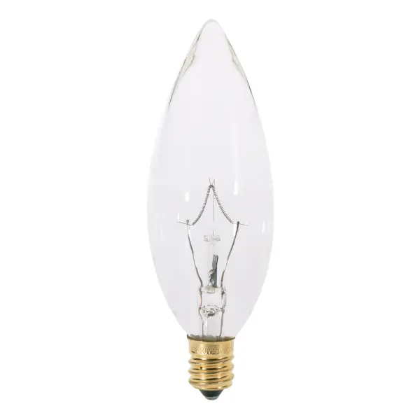 25 Watt BA9 1/2 Incandescent - Clear - 1500 Average rated hours - 212 Lumens - Candelabra base - 120 Volt