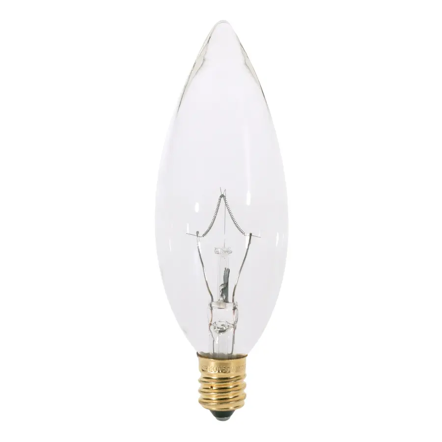 25 Watt BA9 1/2 Incandescent - Clear - 1500 Average rated hours - 212 Lumens - Candelabra base - 120 Volt - Image 1