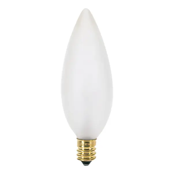 25 Watt BA9 1/2 Incandescent - Frost - 1500 Average rated hours - 212 Lumens - Candelabra base - 120 Volt