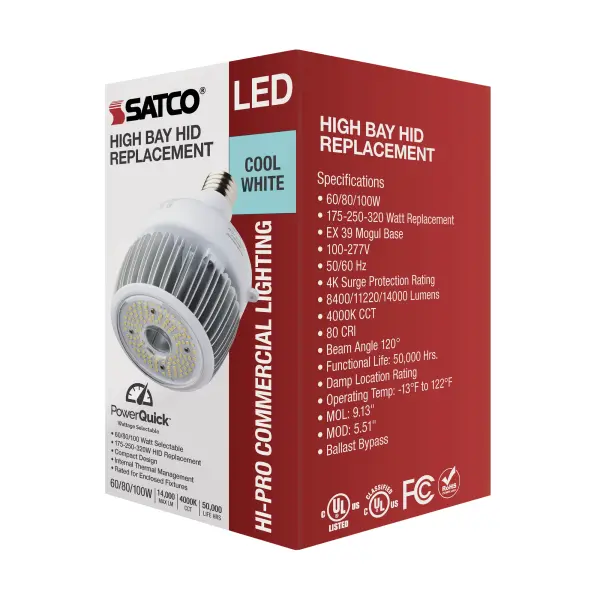 60/80/100 Wattage Selectable - LED - Hi-Bay - Type B - Ballast Bypass - Mogul Extended - 4000K - 100V-277V - 250W-300W Metal Halide Replacement - Image 12