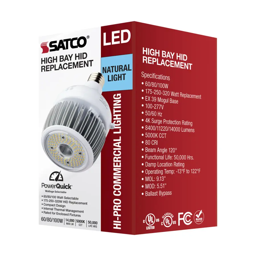 60/80/100 Wattage Selectable - LED - Hi-Bay - Type B - Ballast Bypass - Mogul Extended - 5000K - 100V-277V - 250W-300W Metal Halide Replacement - Image 12