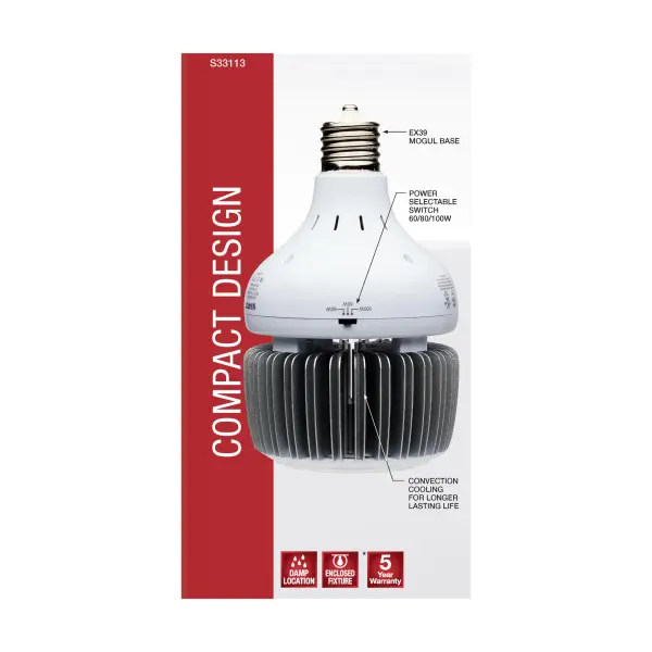 60/80/100 Wattage Selectable - LED - Hi-Bay - Type B - Ballast Bypass - Mogul Extended - 5000K - 100V-277V - 250W-300W Metal Halide Replacement - Image 9