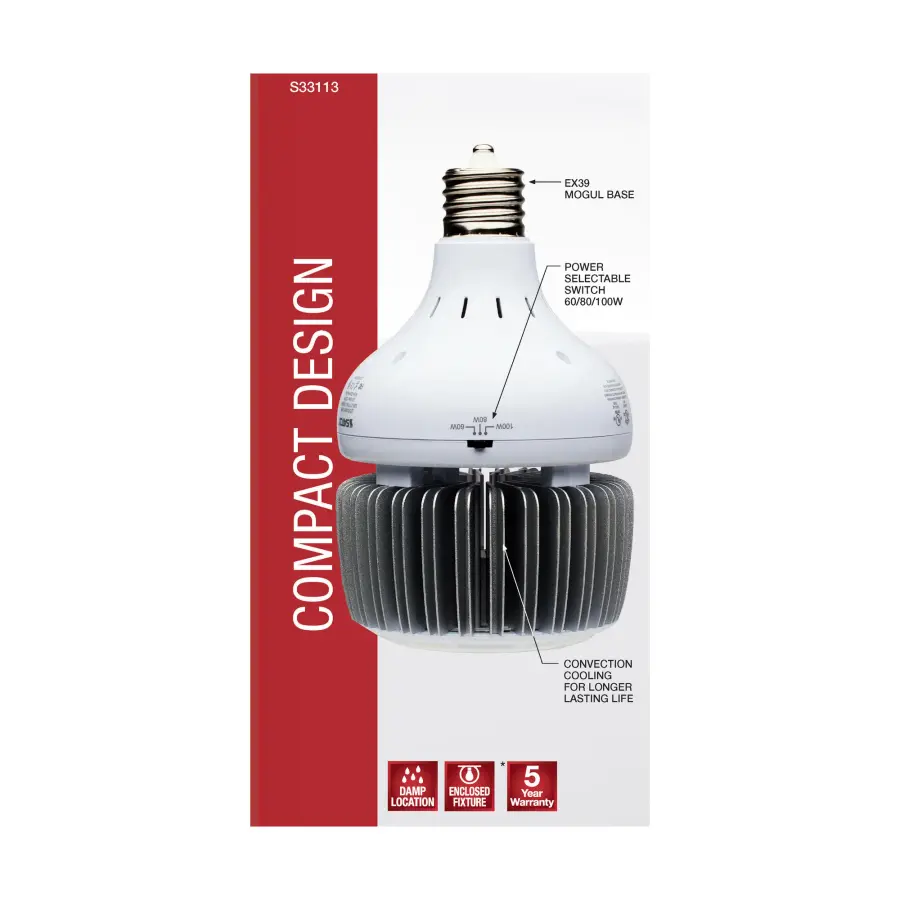 60/80/100 Wattage Selectable - LED - Hi-Bay - Type B - Ballast Bypass - Mogul Extended - 5000K - 100V-277V - 250W-300W Metal Halide Replacement - Image 9