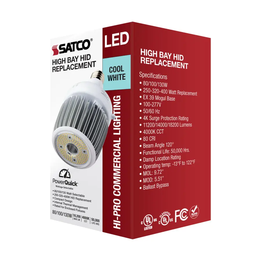 80/100/130 Wattage Selectable - LED - Hi-Bay - Type B - Ballast Bypass - Mogul Extended - 4000K - 100V-277V - 250W-400W Metal Halide Replacement - Image 12